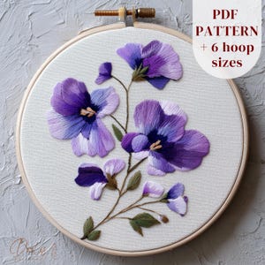 Patrón de bordado violeta para principiantes, diseño floral sencillo, flor de nacimiento de febrero (PDF)