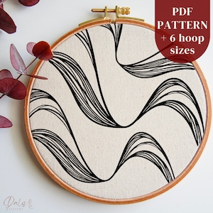 Modern Hand Embroidery PDF Pattern: Abstract Wavy Lines Design, Minimal Line Art Stitching Pattern, DIY Hoop Art Beginners, Instant Download