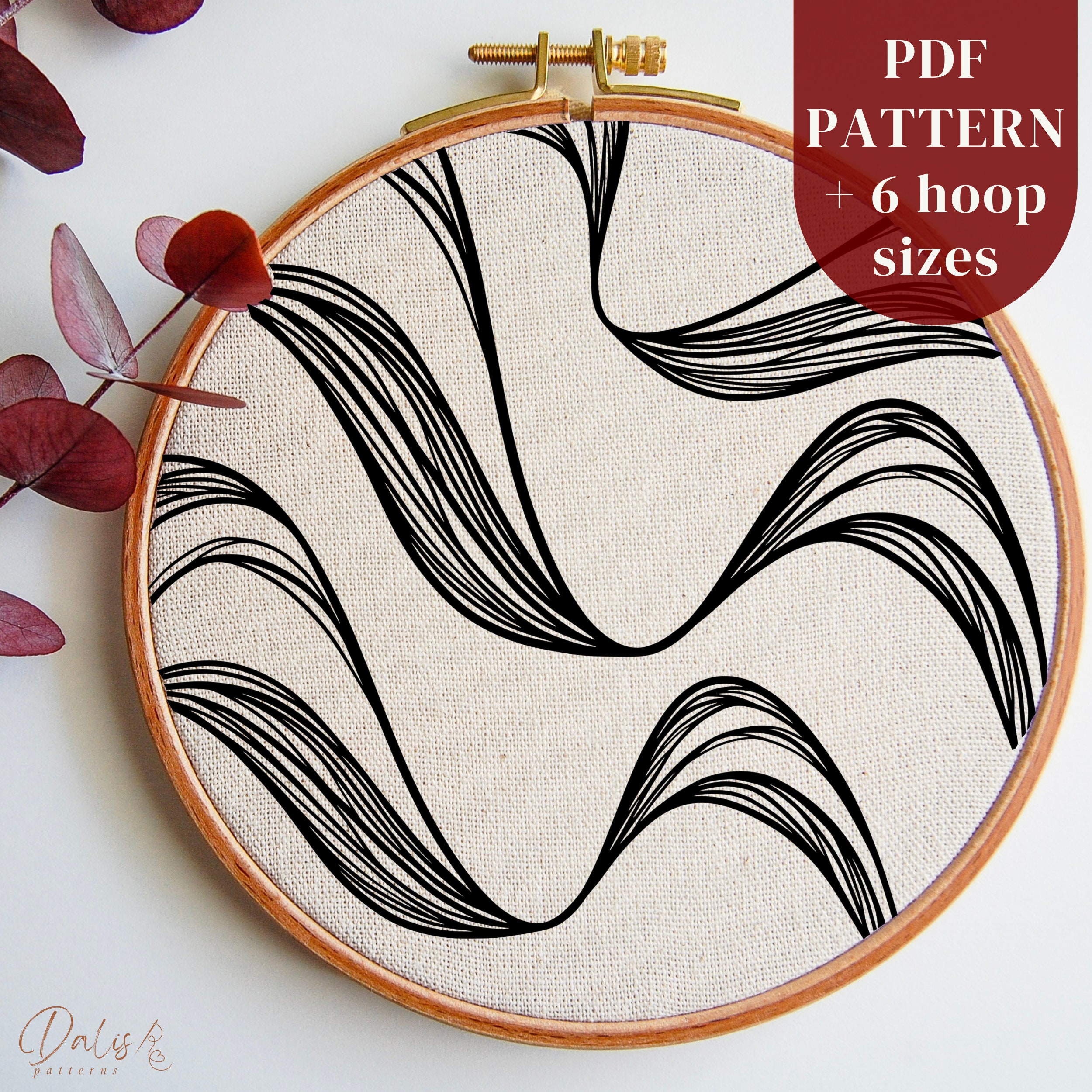 Modern Hand Embroidery PDF Pattern: Abstract Wavy Lines Design, Minimal Line Art Stitching Pattern, DIY Hoop Art Beginners, Instant Download