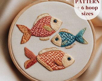 Fish Hand Embroidery Pattern, Sea Life Embroidery Design, Printable Embroidery PDF Template, Beginners Stitching Pattern, Embroidery Craft