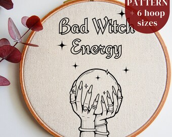 Witchy Hand Embroidery Design, Halloween Embroidery PDF Pattern, Bad Witch Energy Stitching Template, Wiccan DIY Embroidery Craft Printable