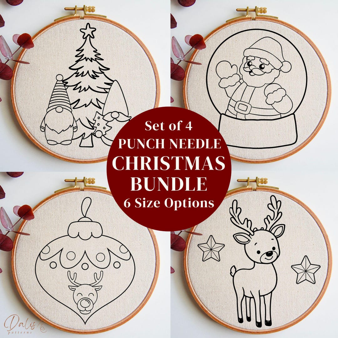 Christmas Ornaments Punch Needle Pattern Bundle, Mug Rug Punch Needle ...