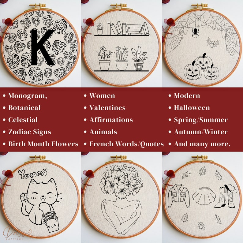 Broderimönster i PDF-format Hela butikspaketet: Himmelska, Häxiga, Kvinnor, Astrologi, Alla hjärtans dag, Jul, Halloween, Djur, Botaniska mönster bild 7