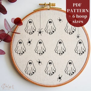 Halloween Hand Embroidery PDF Pattern: Cute Ghosts and Spiders, Spooky Season DIY Hoop Art Design for Needlepoint Beginners, Digital File