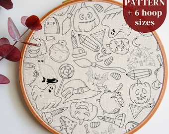 Spooky Season Hand Embroidery Template, Halloween Hand Embroidery PDF Pattern File for DIY Hoop Art, Needlepoint Design, Instant Download