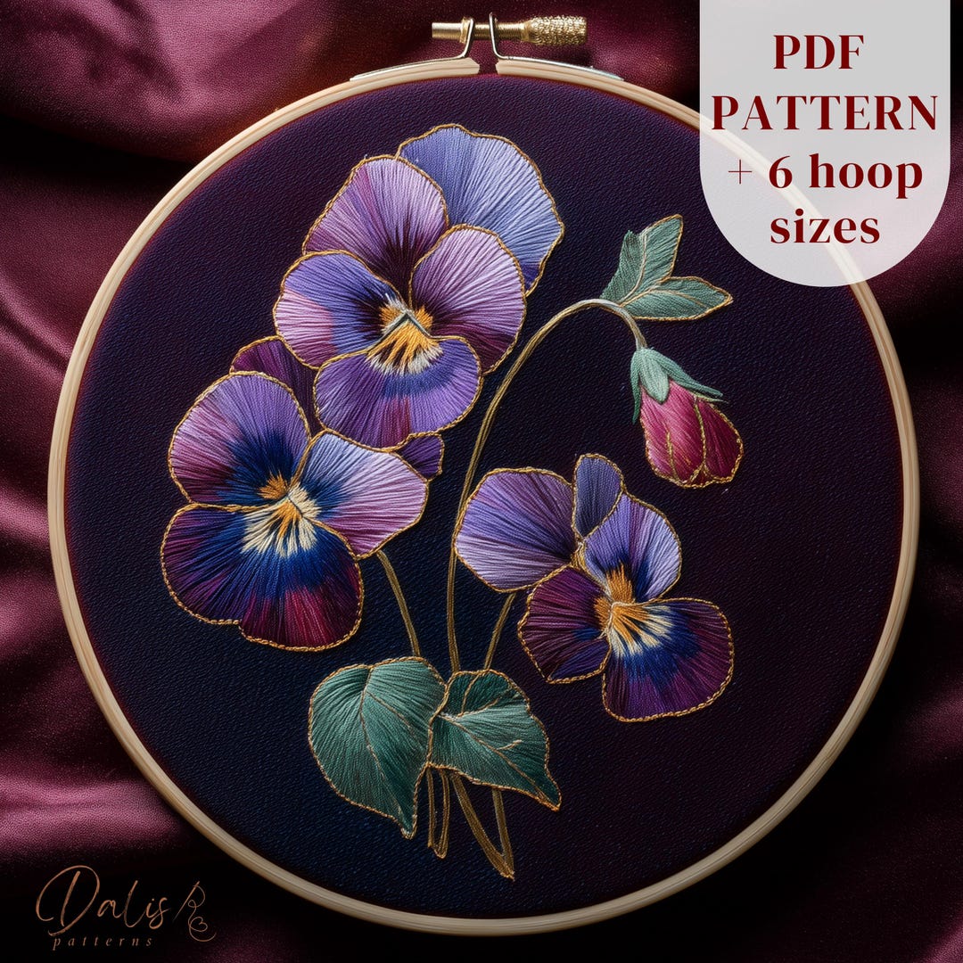 Advanced Violet Embroidery Pattern, Detailed Floral Hand Stitching PDF ...