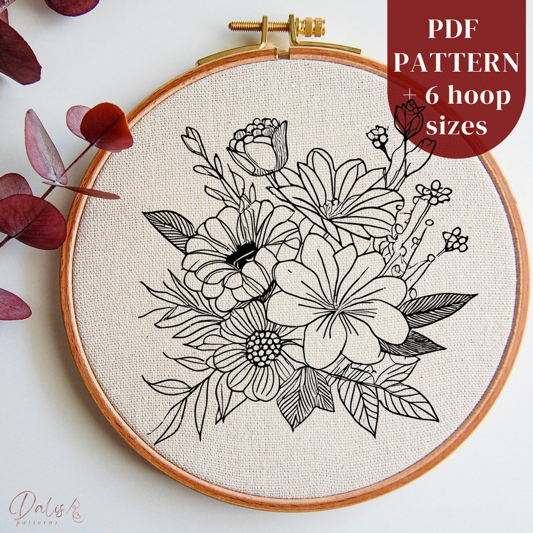 Flowers Hand Embroidery PDF Pattern File, Botanical Embroidery Design ...