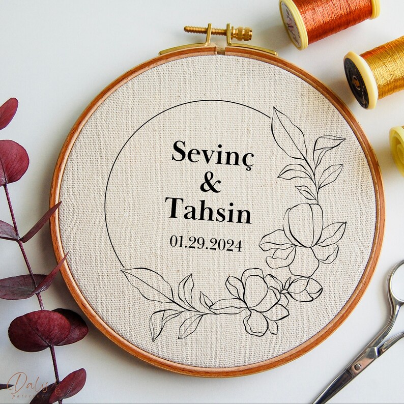 Custom Wedding Embroidery Pattern, Personalized Names Hoop Art Design ...
