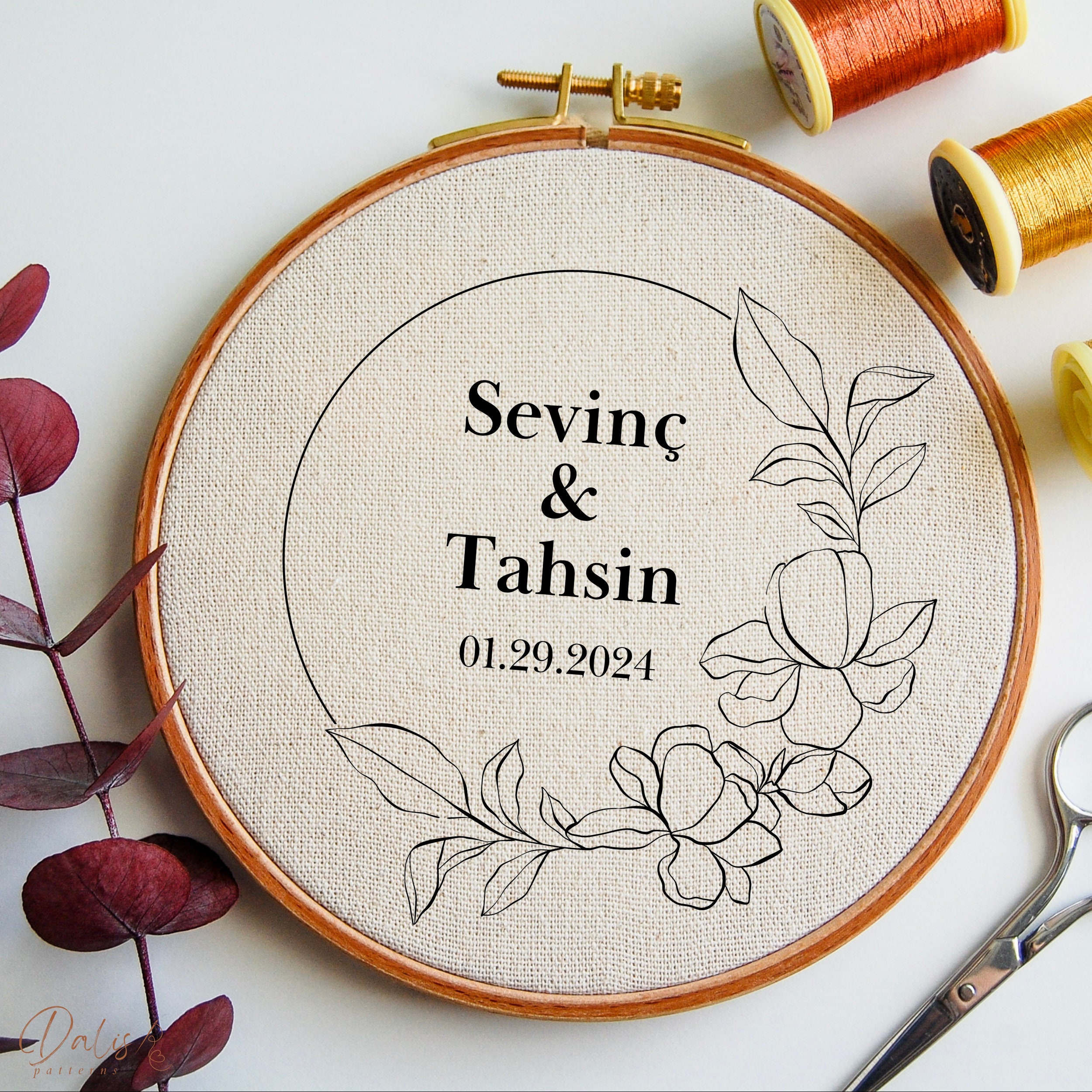 Custom Wedding Embroidery Pattern, Personalized Names Hoop Art Design ...