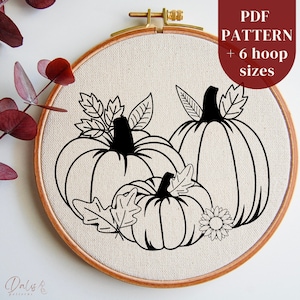 Patrón de bordado a mano para principiantes, diseño de bordado de calabazas, bordado DIY de otoño, bordado digital imprimible, PDF de bordado de otoño