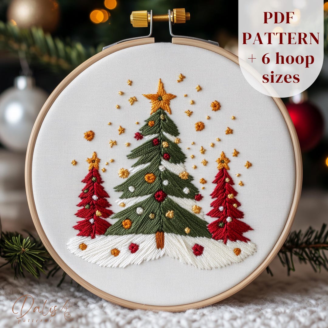 Christmas Tree Embroidery PDF Pattern, Beginner Hand Embroidery Design ...