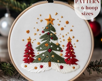 クリスマスツリーの刺繍パターン、初心者向けステッチチュートリアル