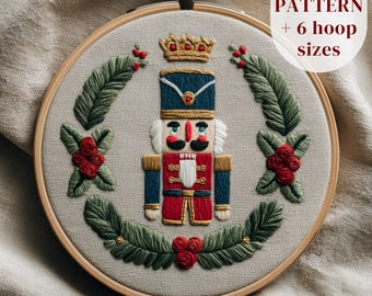 Christmas Nutcracker Embroidery Pattern, Christmas Soldier Embroidery Design, Winter Embroidery Printable, Christmas Stitching PDF Pattern