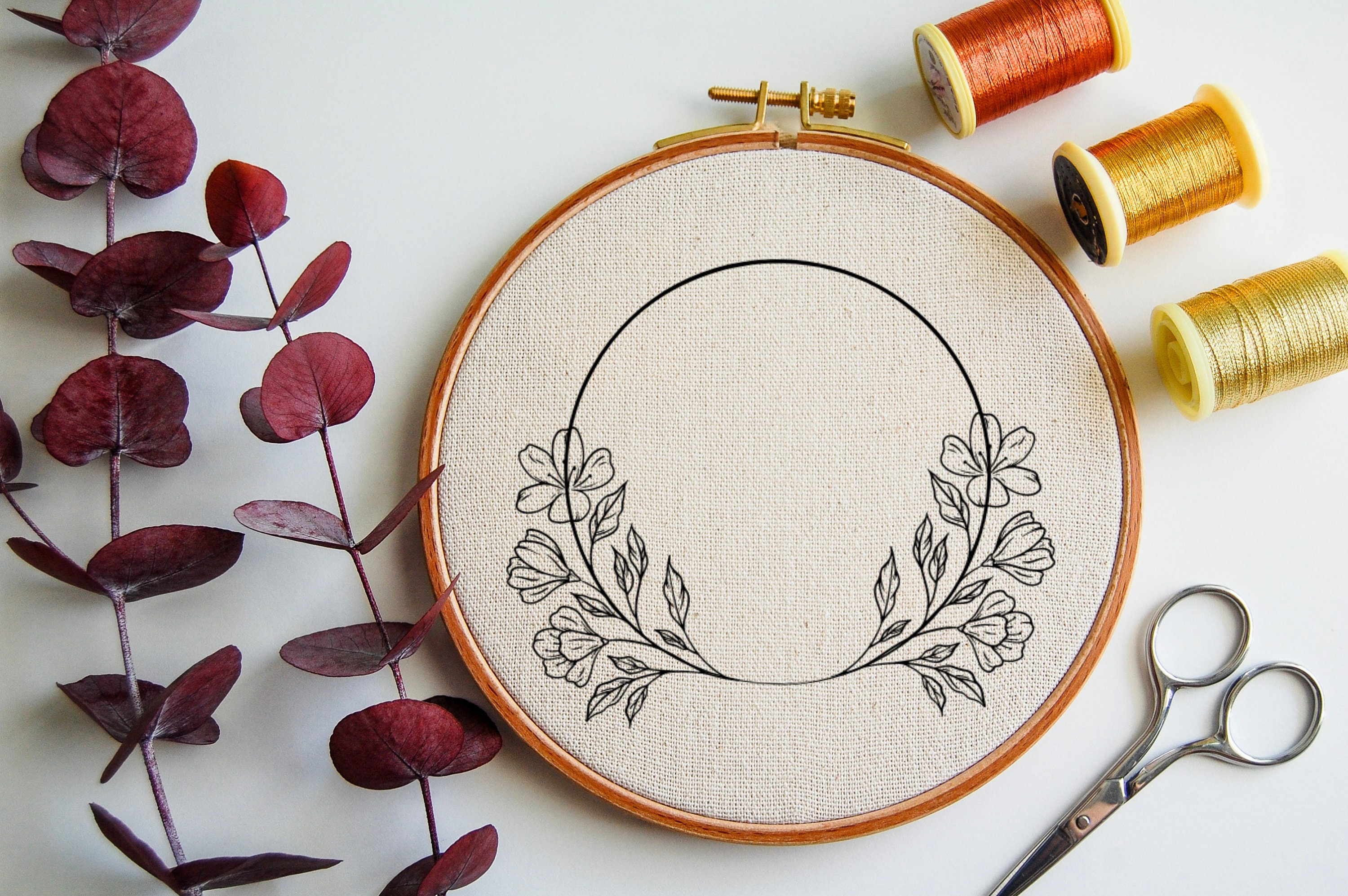 Botanical Hand Embroidery PDF Pattern File: Flowers Wreath, Needlepoint ...