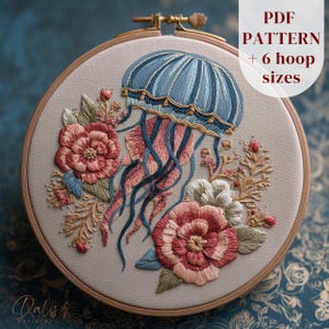 Jellyfish Hand Embroidery Pattern, Sea Life Embroidery Design, Summer DIY Embroidery PDF Template, Ocean Stitching Pattern, Digital Download