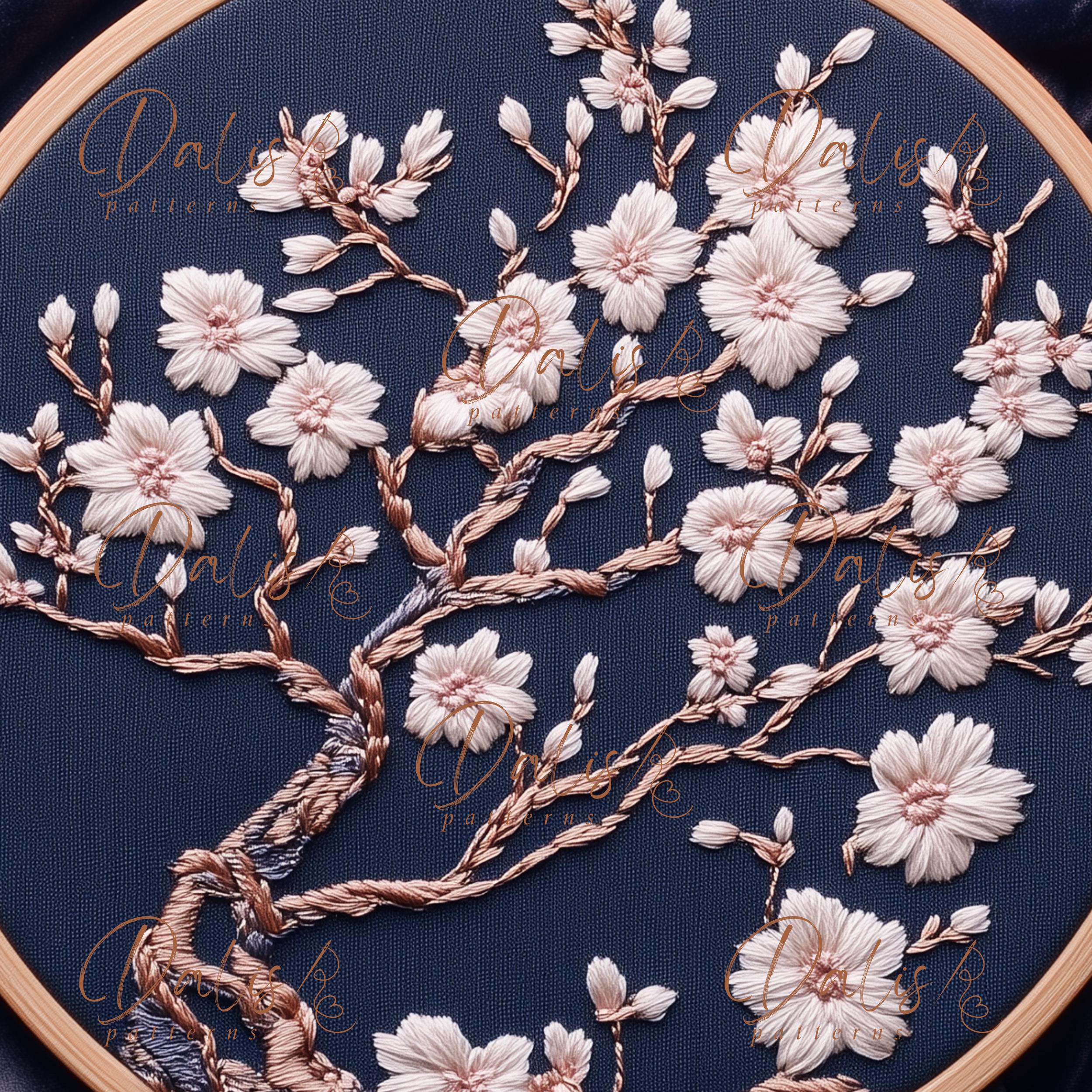 Sakura Tree Embroidery Pattern, Cherry Blossoms Embroidery Design ...