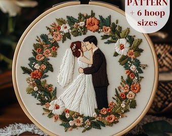 ウェディングハンド刺繍パターン、新郎新婦の刺繍デザイン、新婚夫婦の