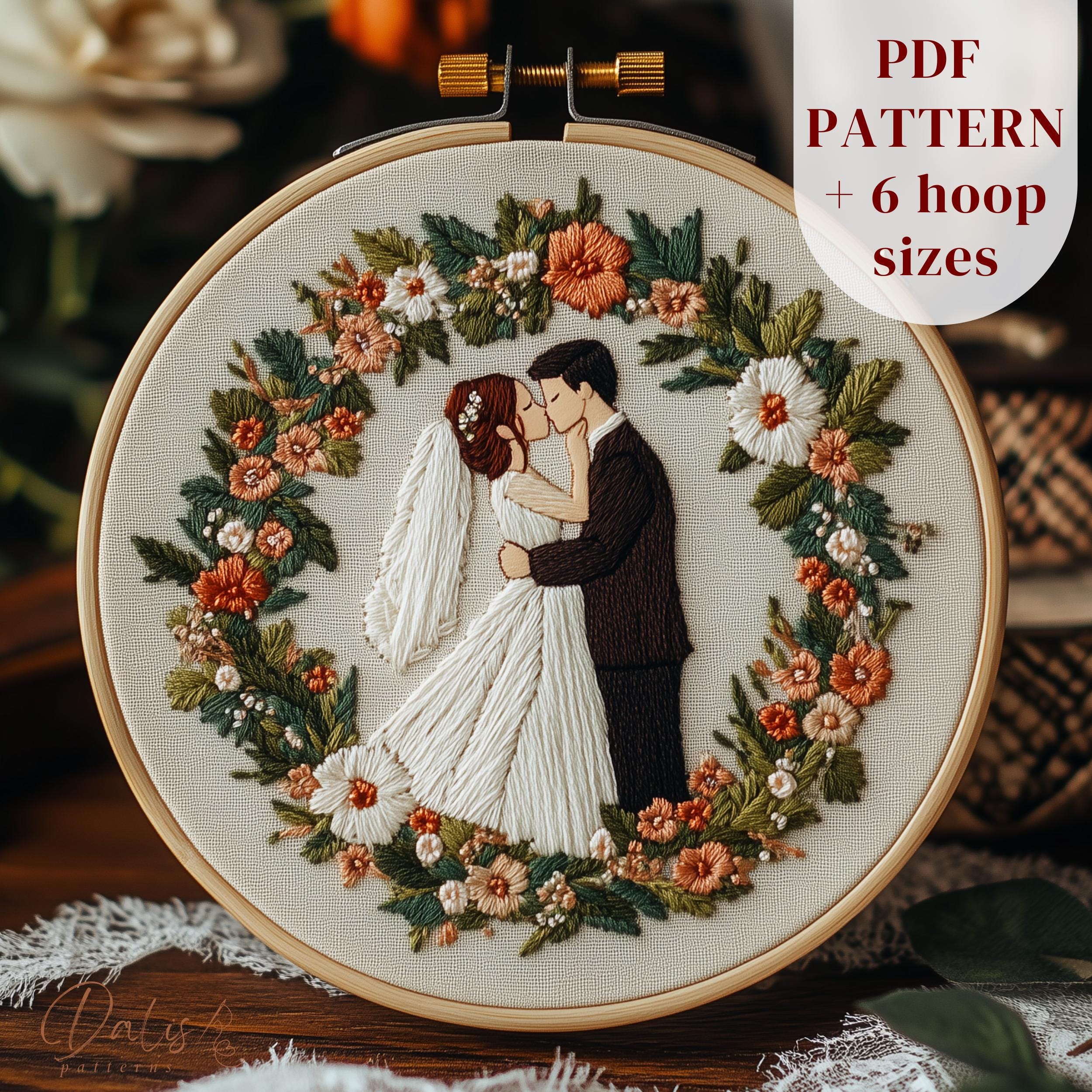 ウェディングハンド刺繍デザイン、新郎新婦の刺繍パターン、新婚夫婦の