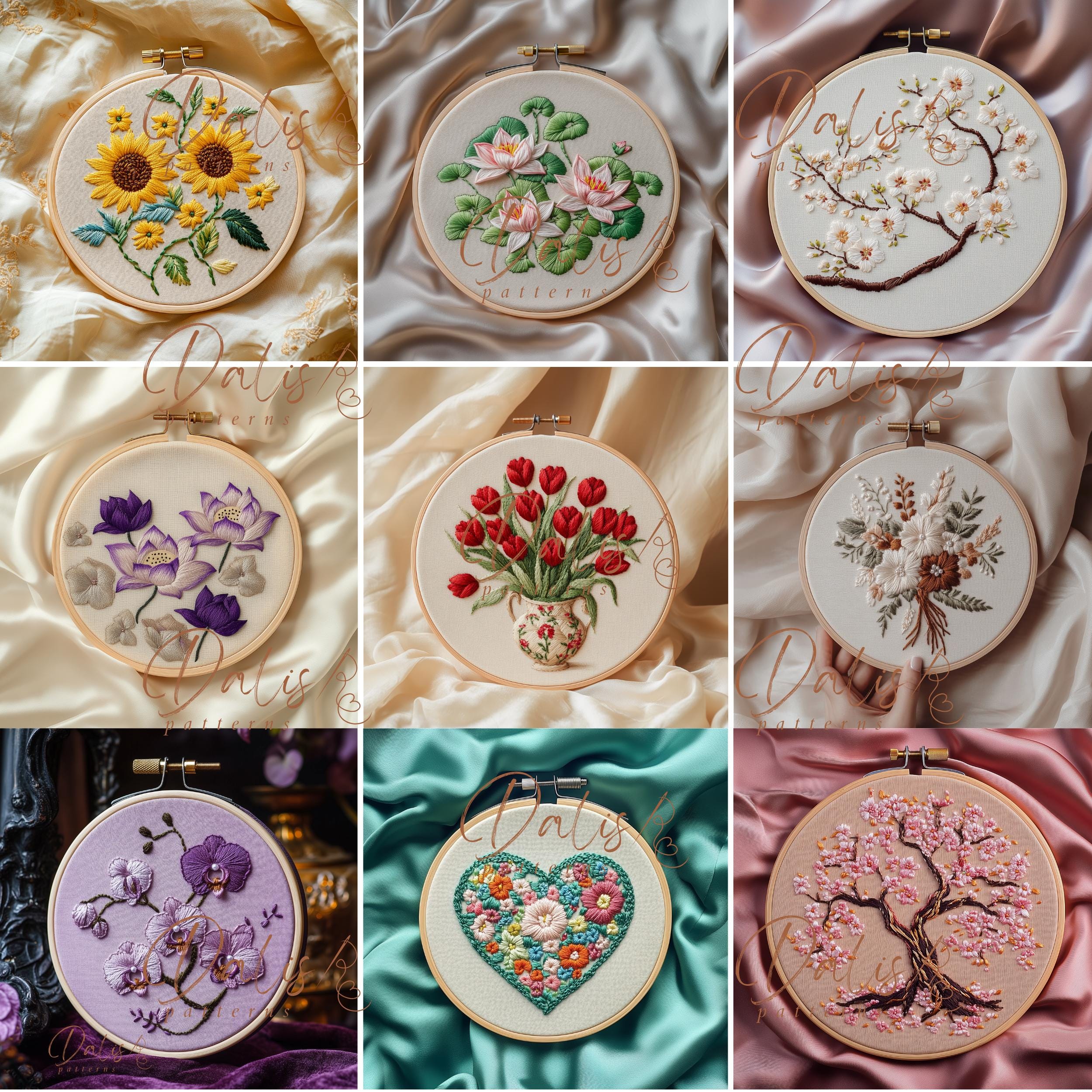 Flowers Hand Embroidery Pattern Bundle, Floral Embroidery Designs ...