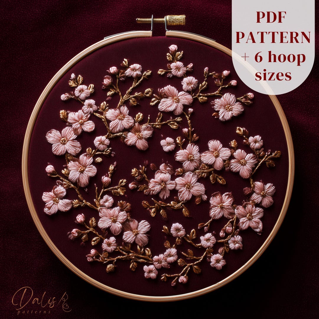 Sakura Flowers Hand Embroidery Pattern - Cherry Blossom Hoop Art Design ...
