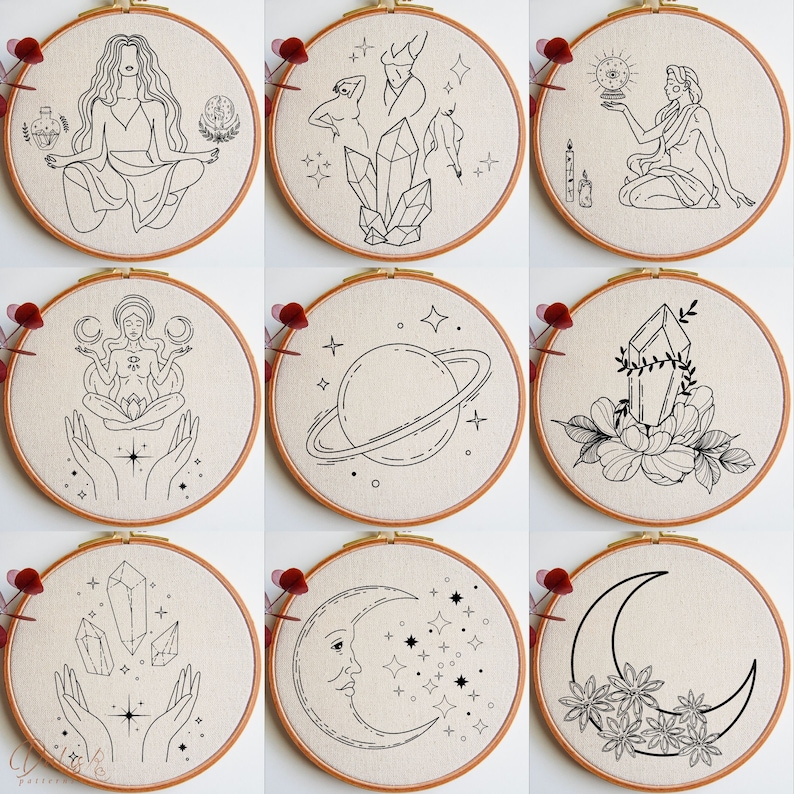 Broderimönster i PDF-format Hela butikspaketet: Himmelska, Häxiga, Kvinnor, Astrologi, Alla hjärtans dag, Jul, Halloween, Djur, Botaniska mönster bild 3
