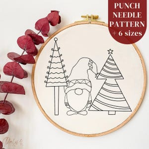 Christmas Trees and Gnome Punch Needle Pattern, Xmas Digital Punch Needle Template, Holiday Season Needlework Design, Christmas Craft Decor