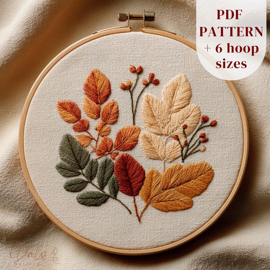 Beginner Hand Embroidery Pattern - Simple Leaves Hoop Art PDF, Digital ...