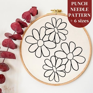 Flowers Punch Needle Pattern, Beginner Punch Needle PDF Design, Daisies Needlework Template, DIY Cottagecore Craft Decor, Digital Download