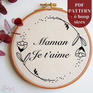 Mother&#39;s Day Hand Embroidery Pattern, Mom Embroidery PDF Design, Digital Embroidery Template, Floral Wreath Stitching, Mother&#39;s Day DIY Gift