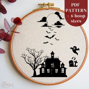 Haunting House Hand Embroidery Pattern, Halloween Embroidery Design,    Spooky DIY Embroidery Art, Spooky Season Craft, Digital Download