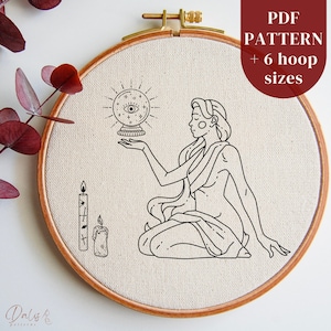 Witchy Embroidery PDF Pattern, Mystic Hand Embroidery Digital Design, Beginner Hand Stitching Pattern, Embroidery Template, Digital Download