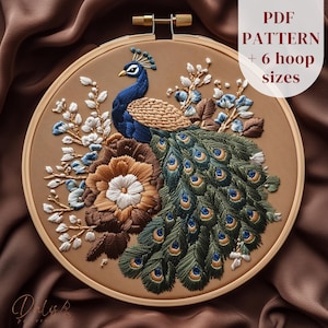 Peacock Hand Embroidery Pattern, Animal Embroidery PDF Design, Bird Stitching Template, Animal Lovers DIY Embroidery Art, Digital Download