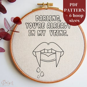 Vampire Hand Embroidery PDF Pattern File for Halloween, Gothic DIY Embroidery Hoop Art Design for Spooky Season Crafting, Instant Download