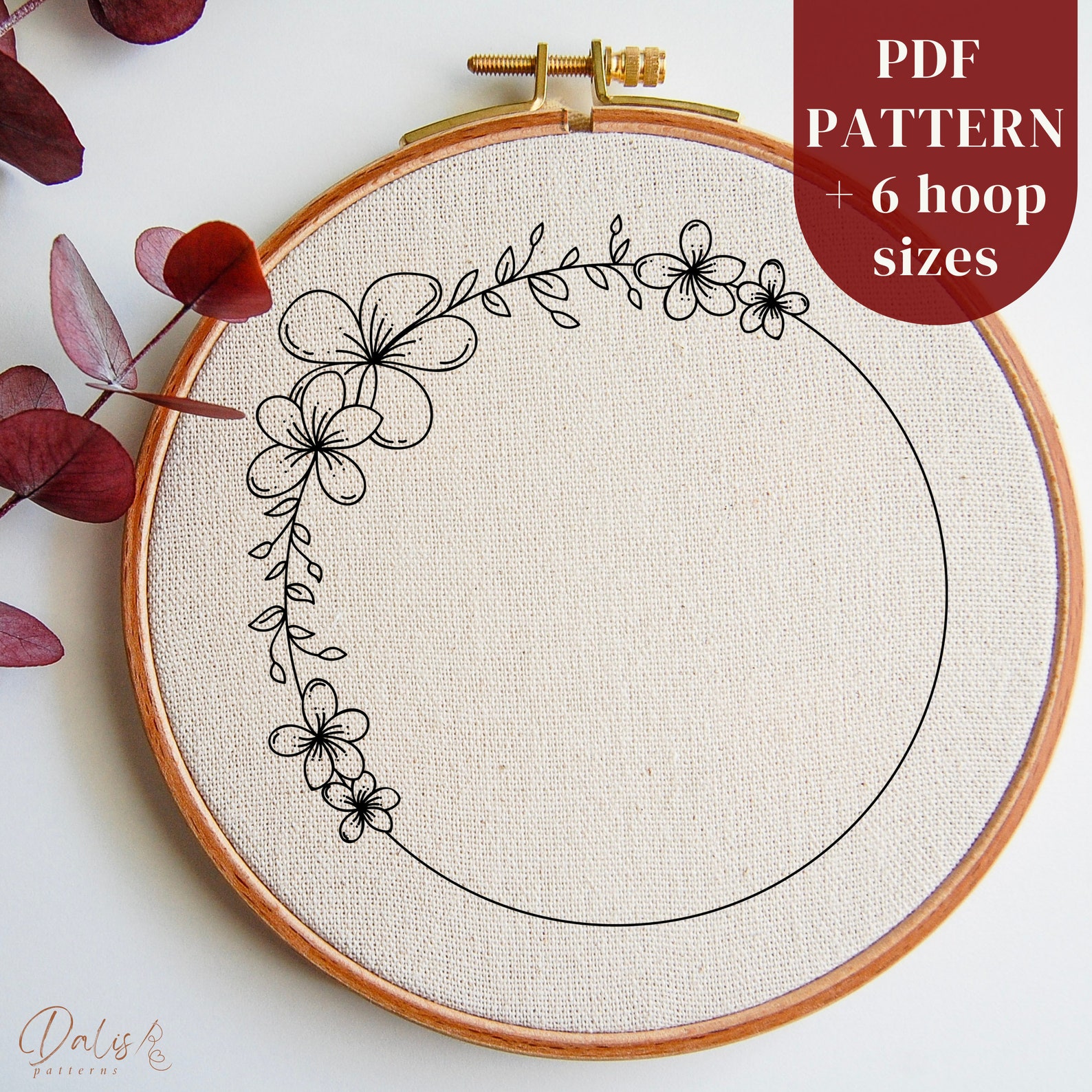 Floral Wreath Hand Embroidery PDF Pattern File, Botanical Digital ...
