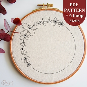 Floral Wreath Hand Embroidery PDF Pattern File, Botanical Digital ...