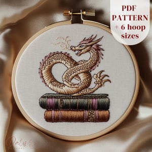 Dragon Hand Embroidery Design, Fantasy Embroidery PDF Pattern, Medieval Embroidery Template, Mythical Creatures Stitching, Digital Download