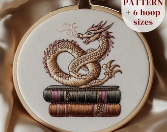 Dragon Hand Embroidery Design, Fantasy Embroidery PDF Pattern, Medieval Embroidery Template, Mythical Creatures Stitching, Digital Download