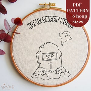 Funny Cemetery Hand Embroidery Design, Halloween Embroidery PDF Pattern, Spooky Season Embroidery Template, Halloween Stitching Pattern