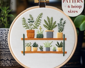Potted House Plants Hand Embroidery Pattern, Plant Shelves Embroidery Design, Botanical Hand Stitching Template, Plant Lovers Craft Pattern