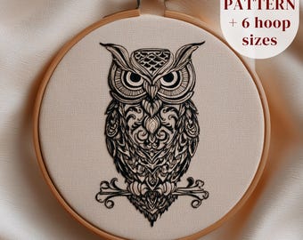 Diseño de bordado a mano de búho, patrón de bordado de pájaro del bosque, bordado de animales (PDF imprimible), patrón de costura de bosque, bordado digital
