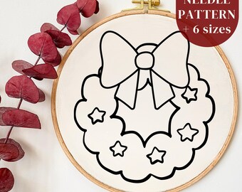 Christmas Wreath Punch Needle PDF Pattern, Digital Punch Needle Template, Beginner Needlework Embroidery Design, Handmade Christmas Decor
