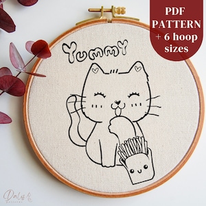 Cute Cat Hand Embroidery Design, Kitty Embroidery PDF Design, Kitten Embroidery Template, Beginners Stitching Pattern, DIY Embroidery Craft