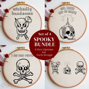 Gothic Skulls Embroidery Pattern Bundle, Halloween Hand Embroidery Design Collection, DIY Embroidery PDF Template, Spooky Stitching Patterns