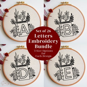 Alphabet Embroidery PDF Pattern Bundle, Bookish Hand Embroidery Design Pack, Monogram Embroidery Template Collection, Letters Embroidery Art