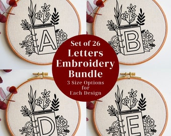Alphabet Embroidery PDF Pattern Bundle, Bookish Hand Embroidery Design Pack, Monogram Embroidery Template Collection, Letters Embroidery Art