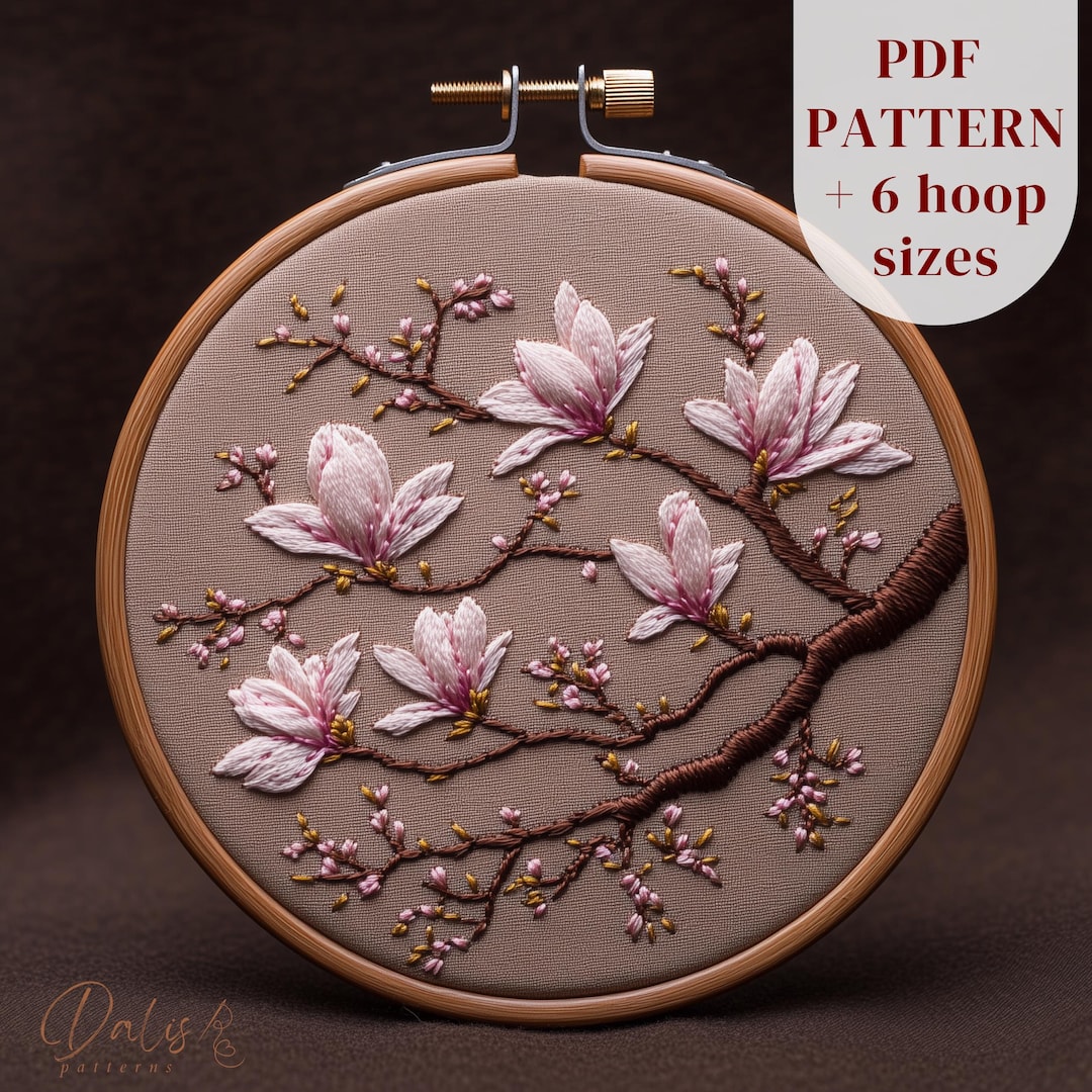 Beginners Hand Embroidery Design, Magnolia Flowers PDF Pattern for Hoop ...