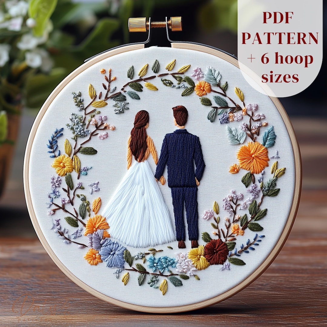 Wedding Embroidery PDF Pattern, Groom and Bride Hand