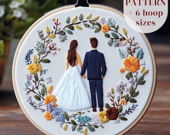 ウェディングハンド刺繍デザイン、新郎新婦の刺繍パターン、新婚夫婦の