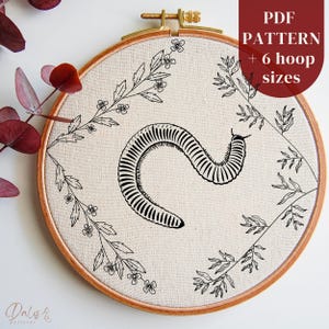 Millipede Insect Embroidery PDF Pattern Template, Botanical Animal Hand Stitching Design, Cottagecore DIY Embroidery Hoop Art Printable File