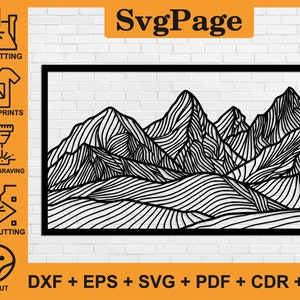 Geometryczna góra laserowo wycinana pliki svg dxf png naklejka ścienna glowforge sylwetka szablon cięcie cnc cyfrowy wektor natychmiastowe pobieranie